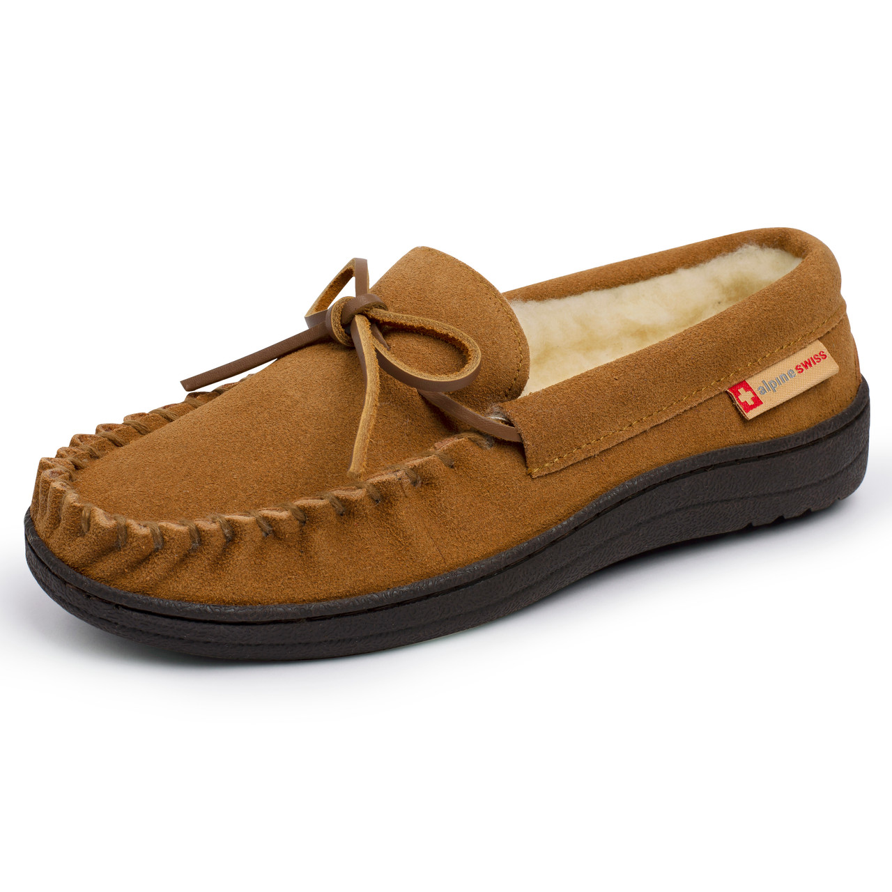 Discount alpine swiss slippers Sale Alpine Swiss Sabine Womens Moccasin Slippers Genuine Suede House Shoe Memory Foam Insole Plush Faux Shearling Fur Indoor Outdoor Anti Slip Rubber Sole Alpine Swiss